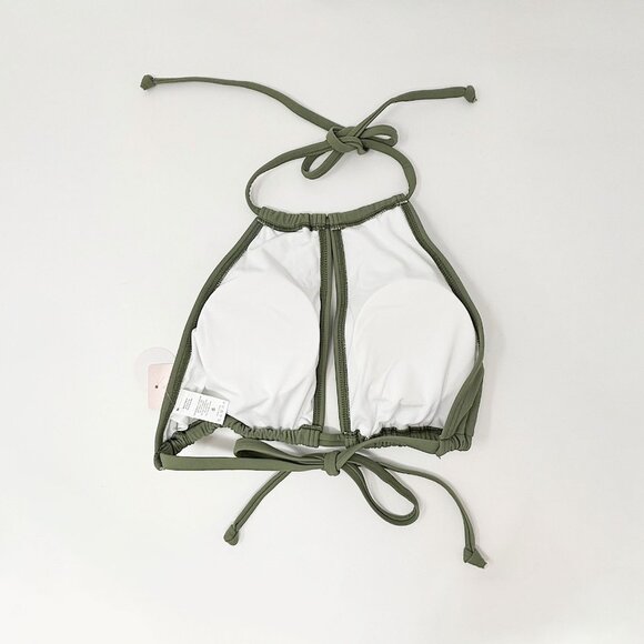 NWT Mid Rise sage olive green high neck halter tie bikini - Picture 3 of 8